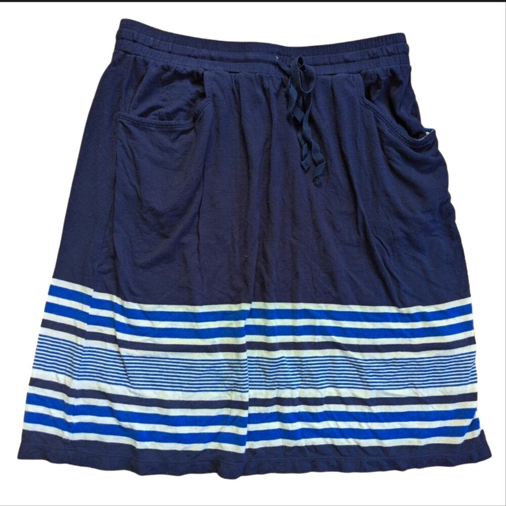 Max Studio A Line Cotton Nautical Striped Comfy Drawstring Preppy Classic Skirt